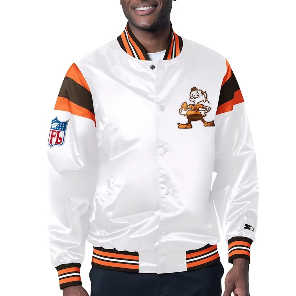 Cleveland Browns Midweight White Satin Jacket