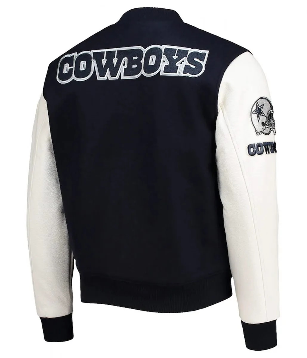 Dallas Cowboys White and Navy Varsity Jacket