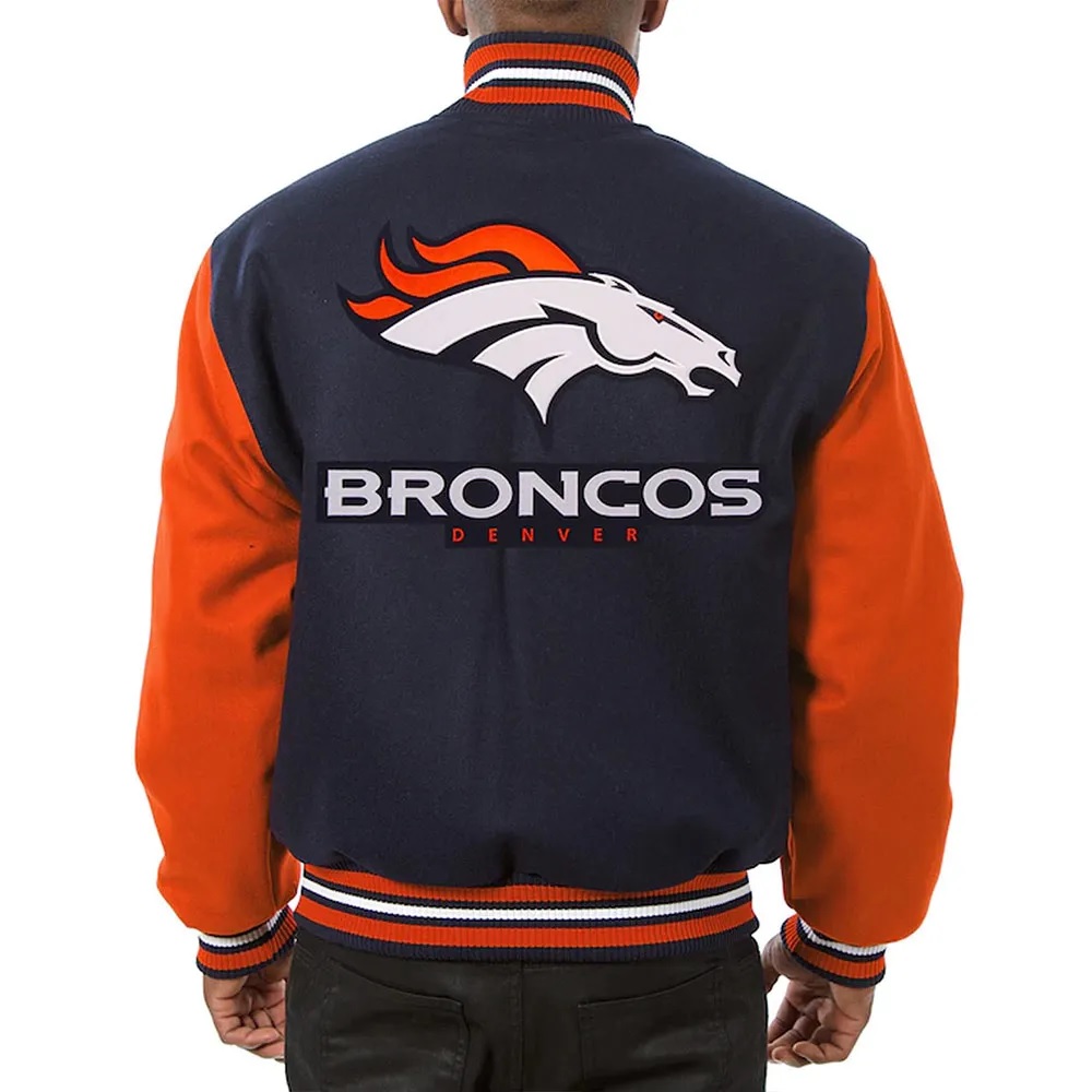 Denver Broncos Blue and Orange Varsity Orange Wool Jacket