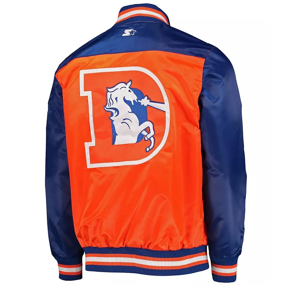 Denver Broncos Blue and Orange Varsity Satin Jacket