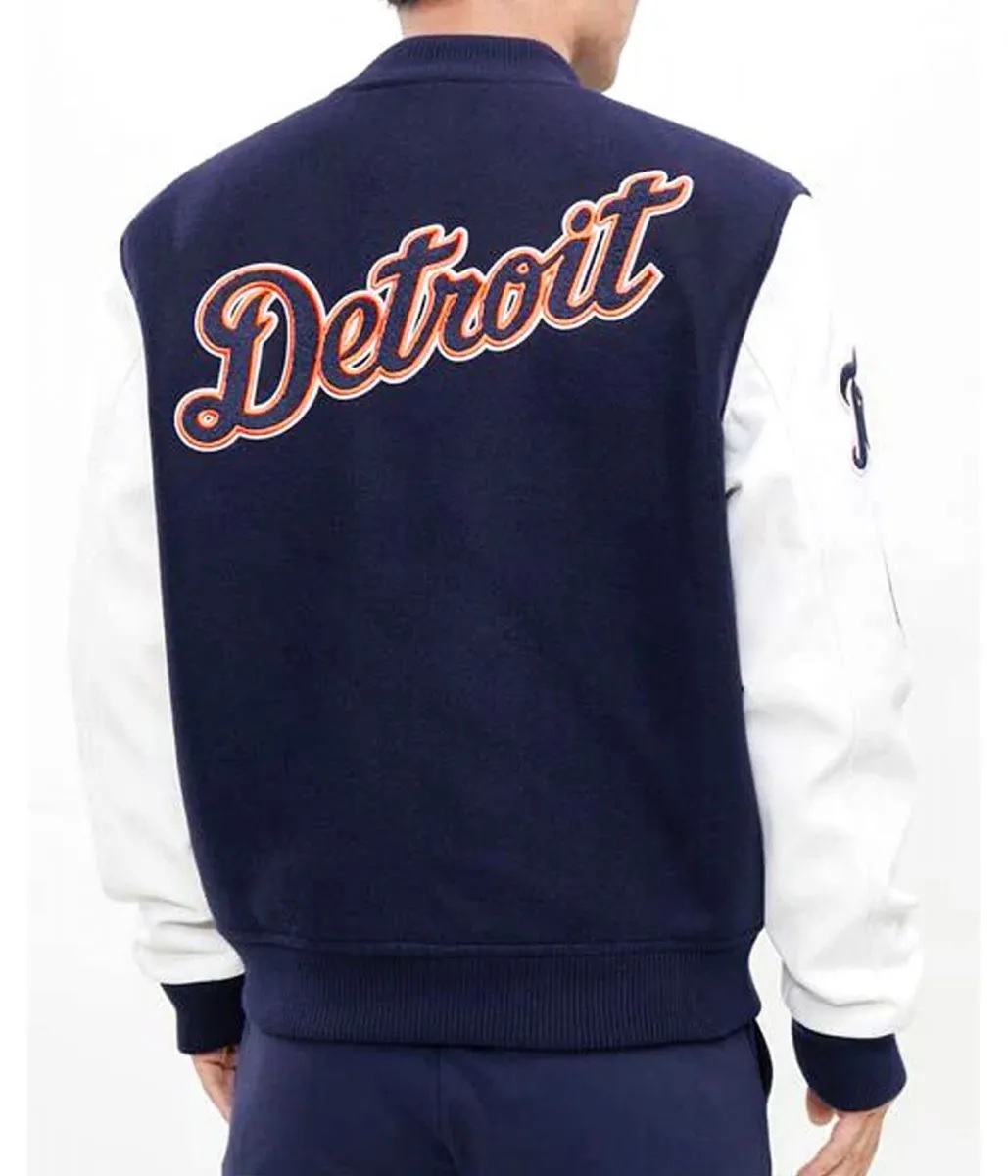 Detroit Tigers Navy Blue and White Letterman Jacket