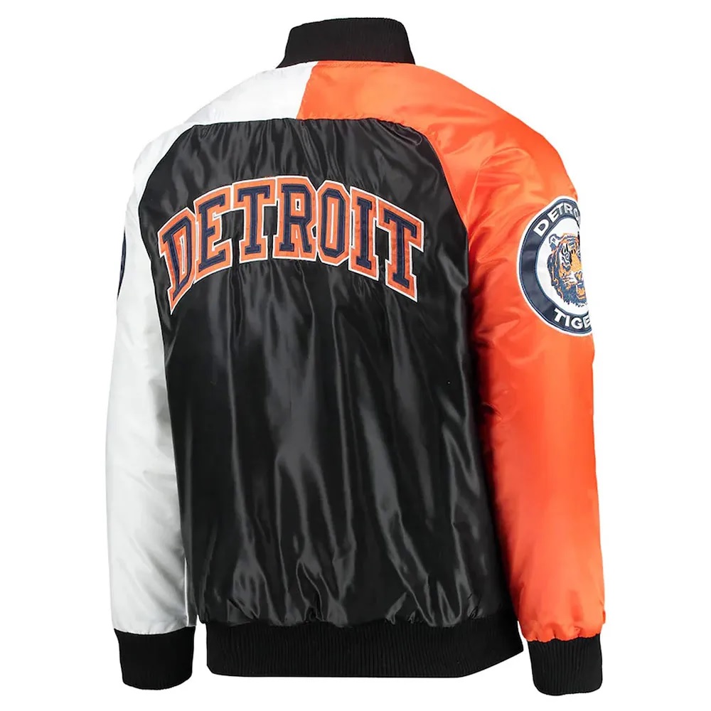 Detroit Tigers Tri-Color Navy Blue Orange Varsity Satin Jacket