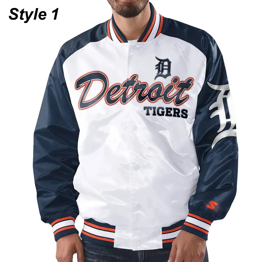 Detroit Tigers White and Blue Varsity Satin Jacket