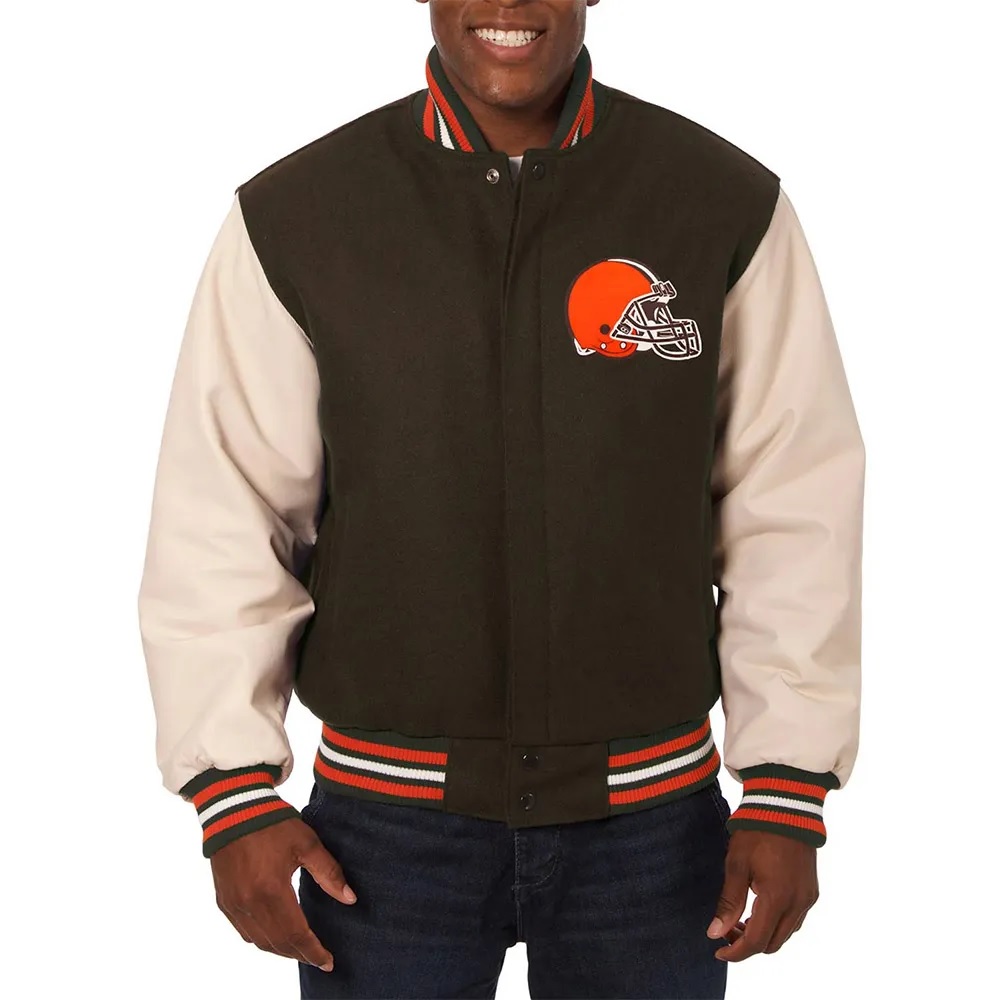 Domestic Cleveland Browns Varsity Brown and Cream Jacket
