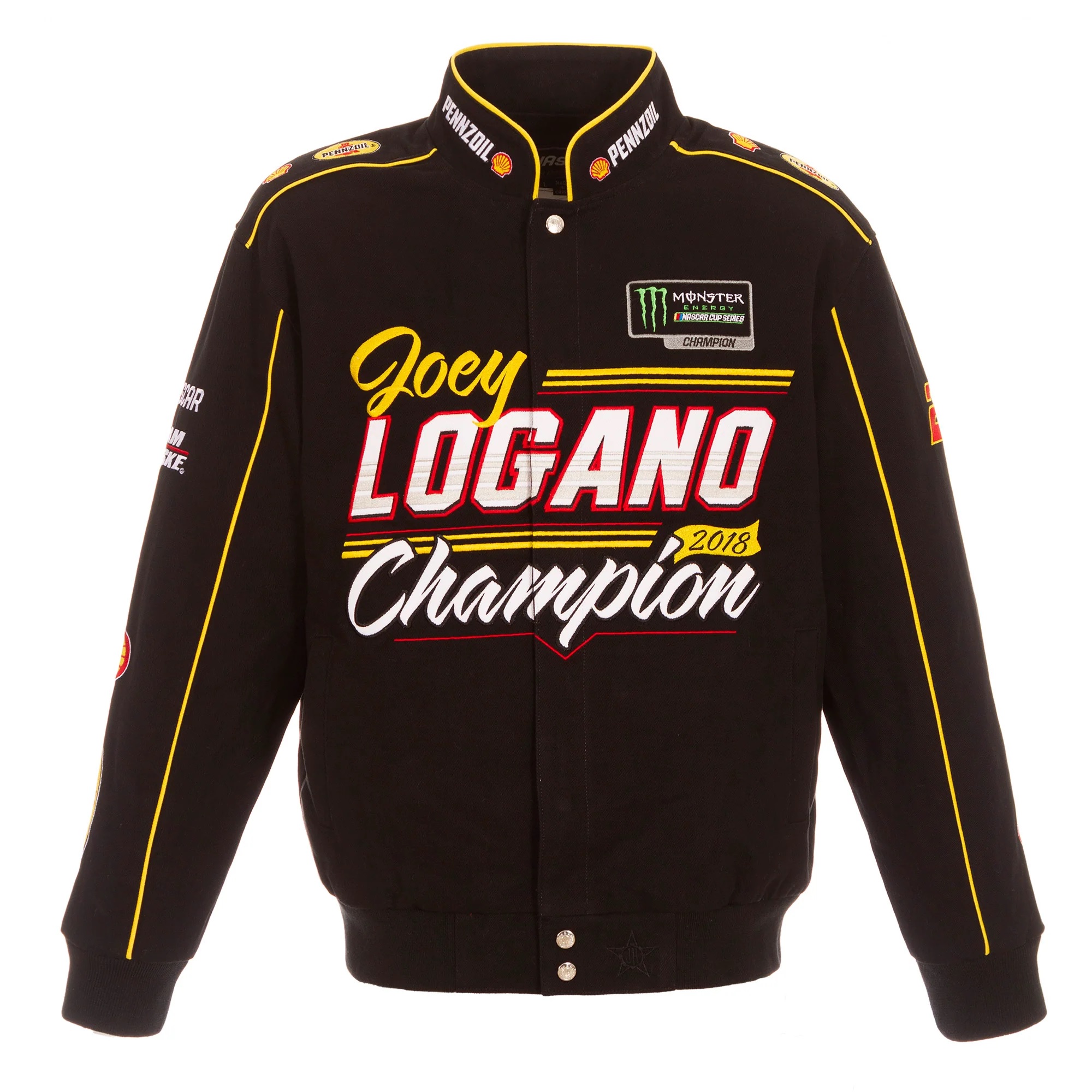 Joey Logano 2018 Monster Energy NASCAR Cup Series Champion Twill Full-Snap Jacket – Black