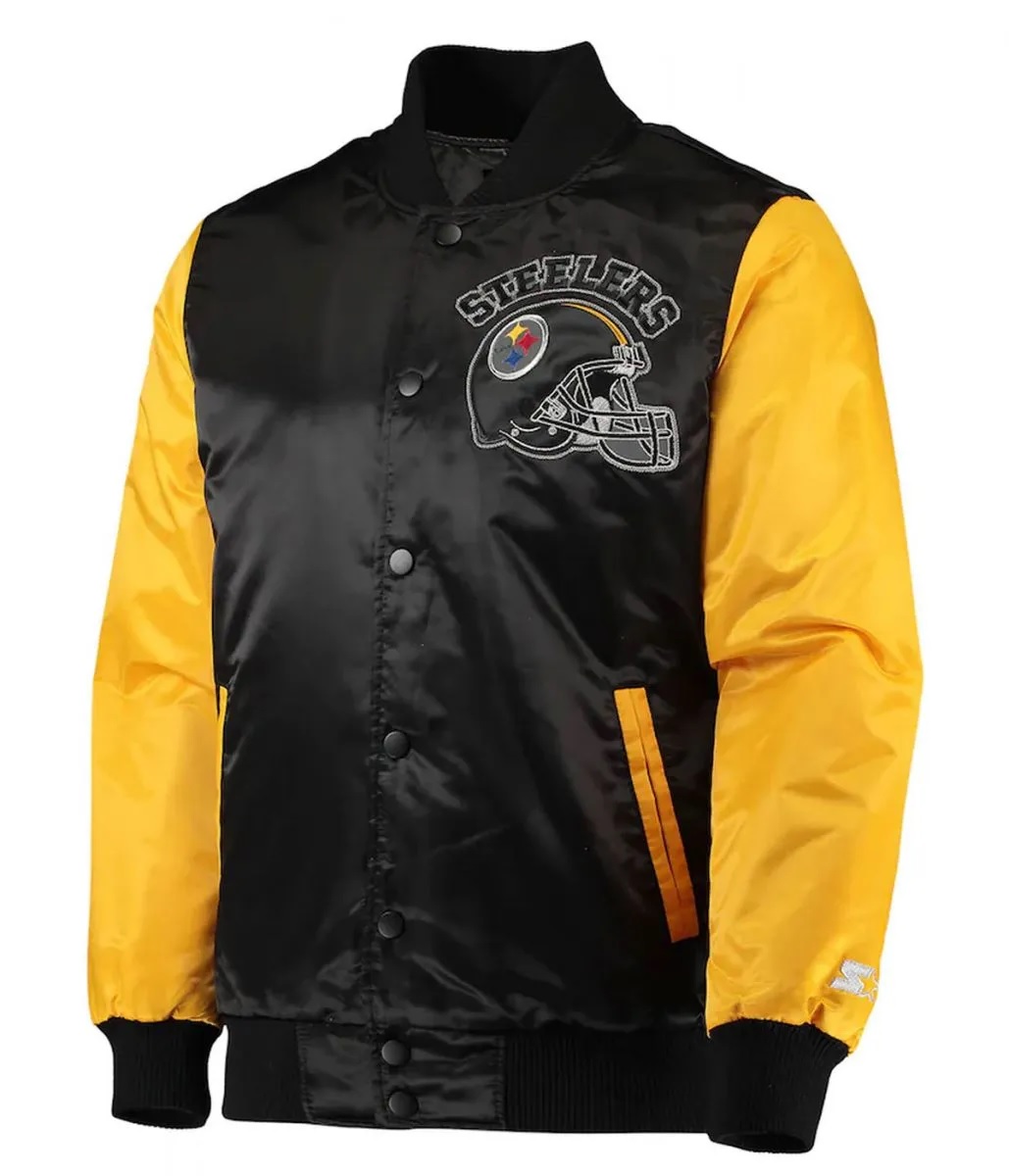 Locker Room Pittsburgh Steelers Throwback Satin Black and Yellow Jacket
