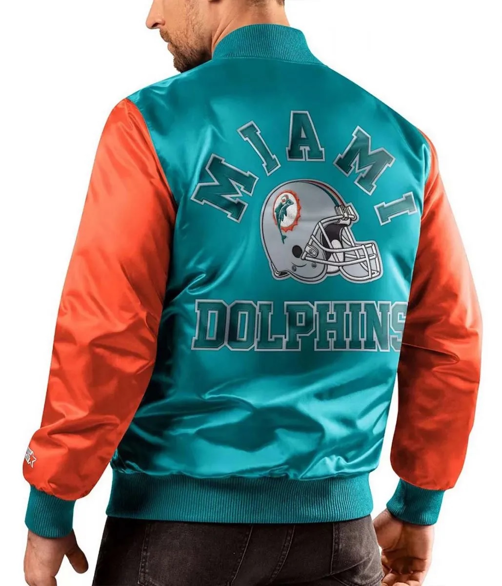 Miami Dolphins Locker Room Throwback Aqua/Orange Satin Varsity Jacket