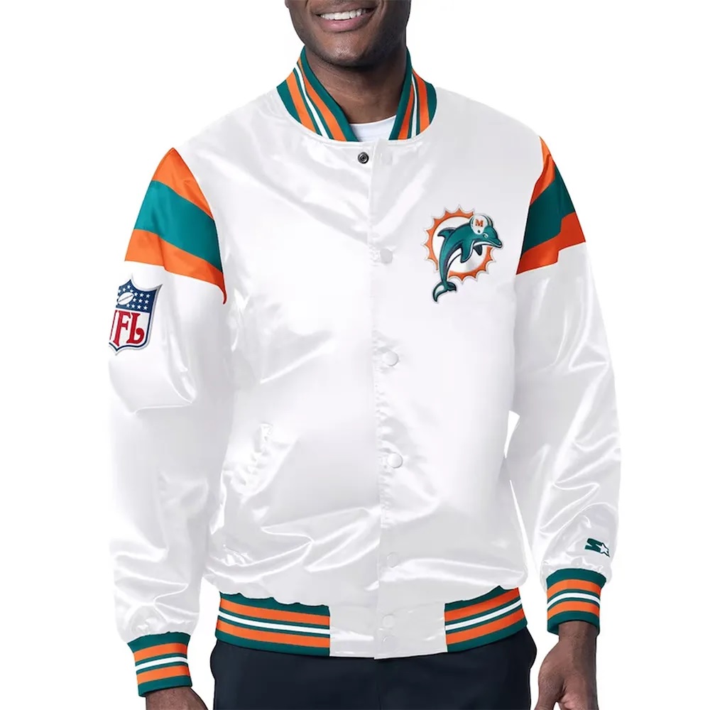 Miami Dolphins Midweight White Satin Jacket