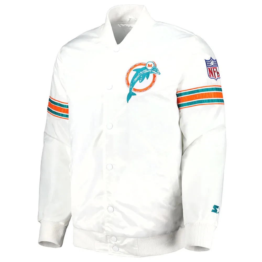 Miami Dolphins The Power Forward White Full-Snap Satin Jacket