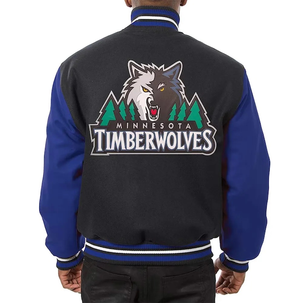 innesota Timberwolves Domestic Varsity Black and Royal Varsity Jacket