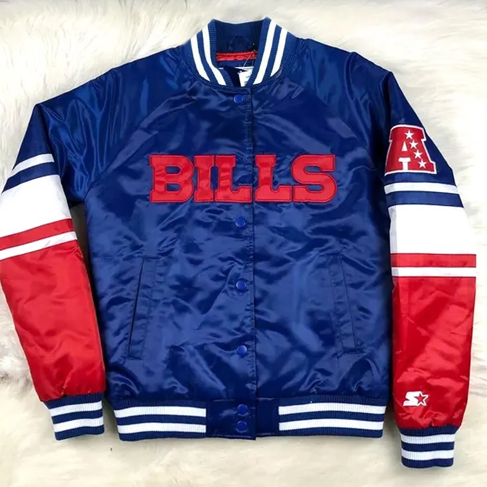 NFL Buffalo Bills Satin Royal Blue and Red Jacket