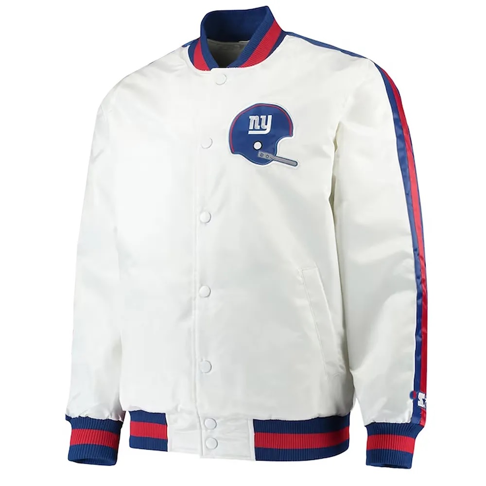 NY Giants Throwback D-Line White Varsity Satin Jacket