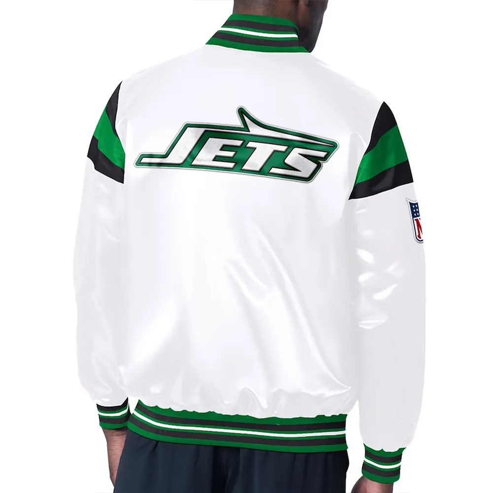 NY Jets Midweight White Satin Jacket