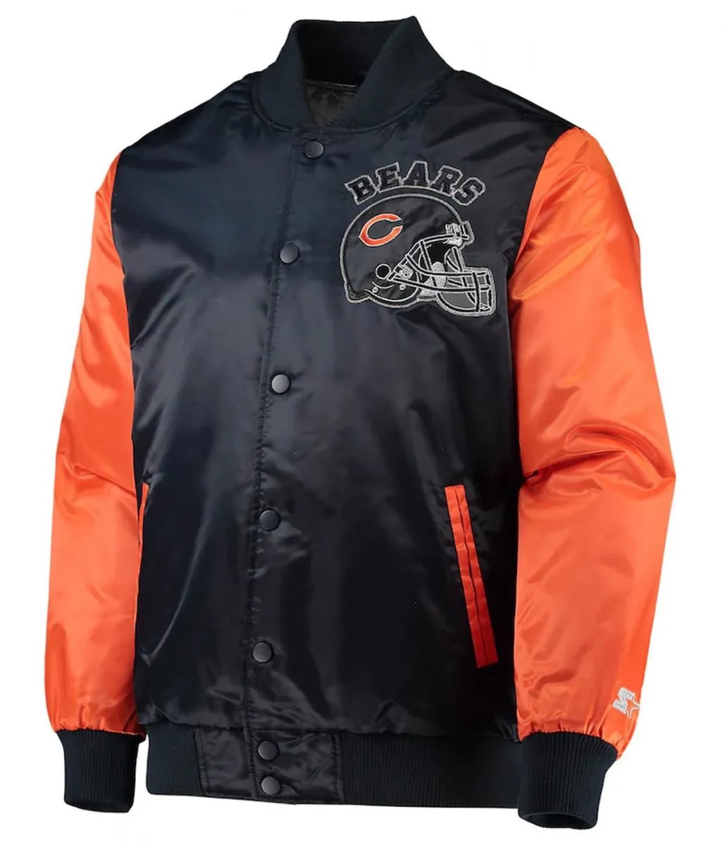Navy Orange Chicago Bears Locker Room Throwback Satin Jacket