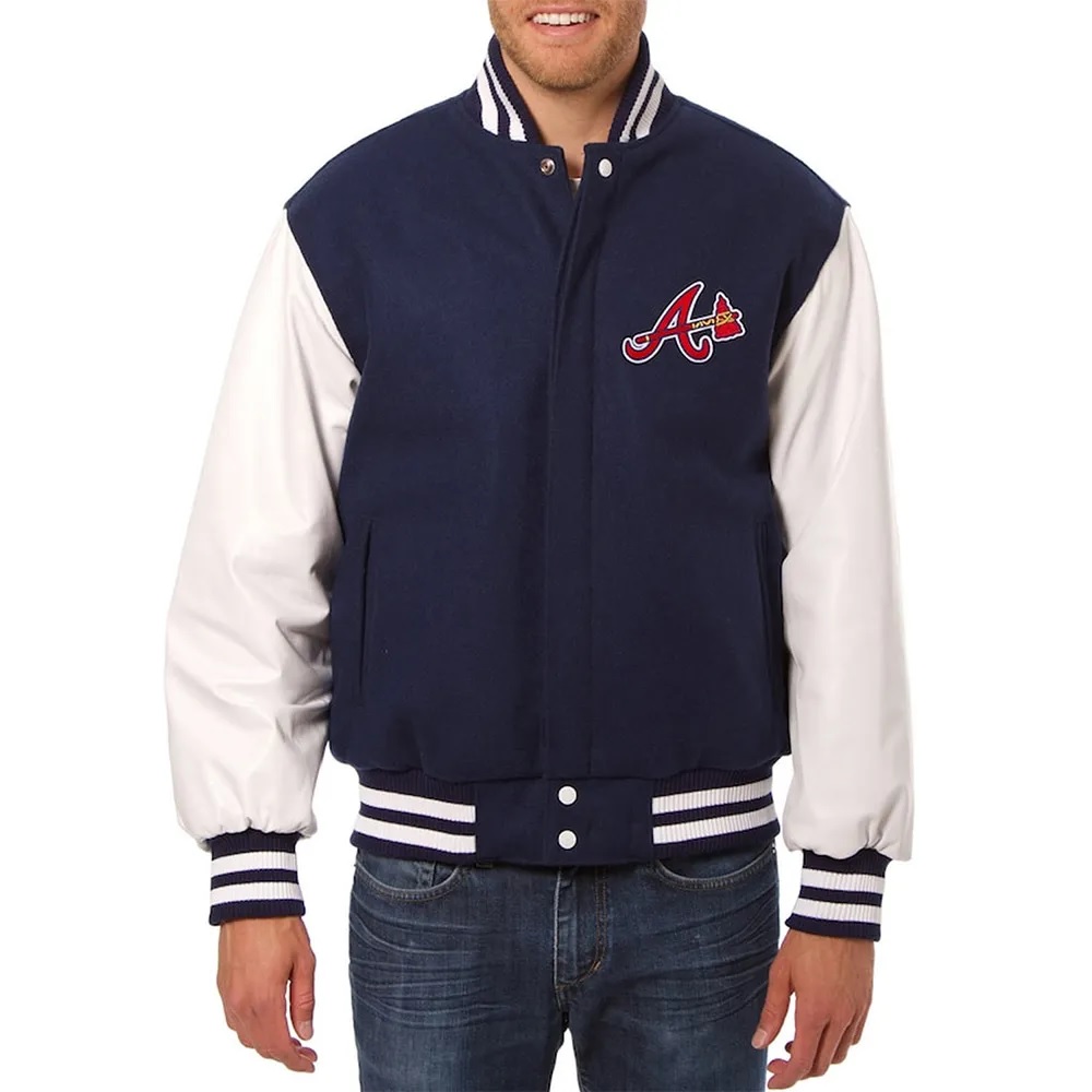Navy White Atlanta Braves Varsity Jacket