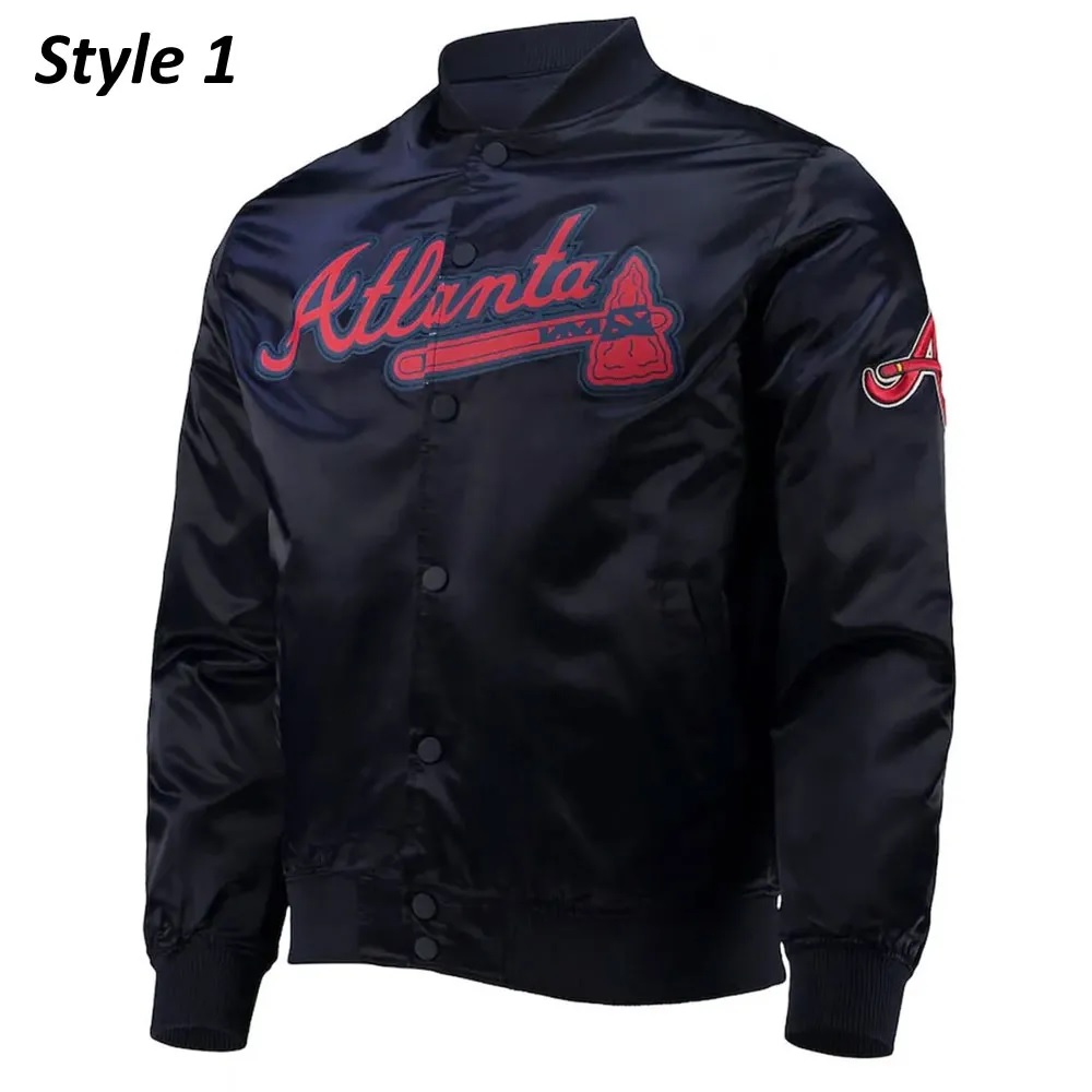 Navy Wordmark Atlanta Braves Full-Snap Satin Jacket