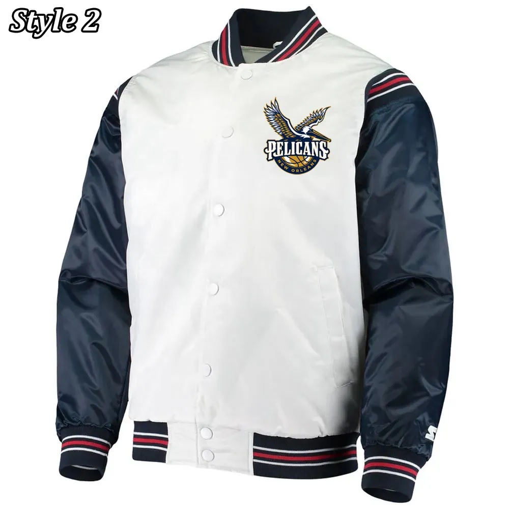New Orleans Pelicans Renegade Varsity Satin White/Navy Jacket