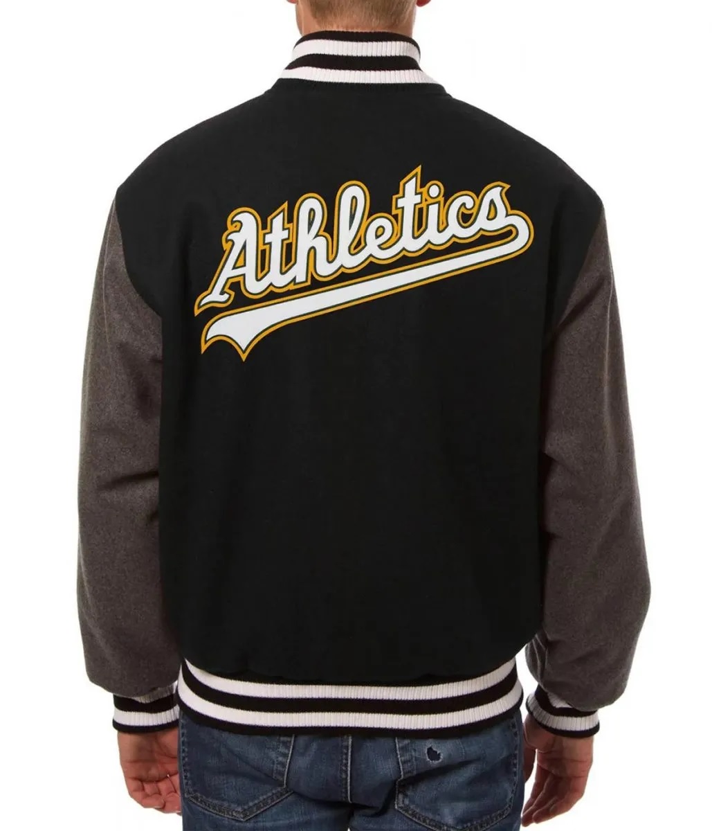 Oakland Athletics Letterman Wool Black and Gray Jacket