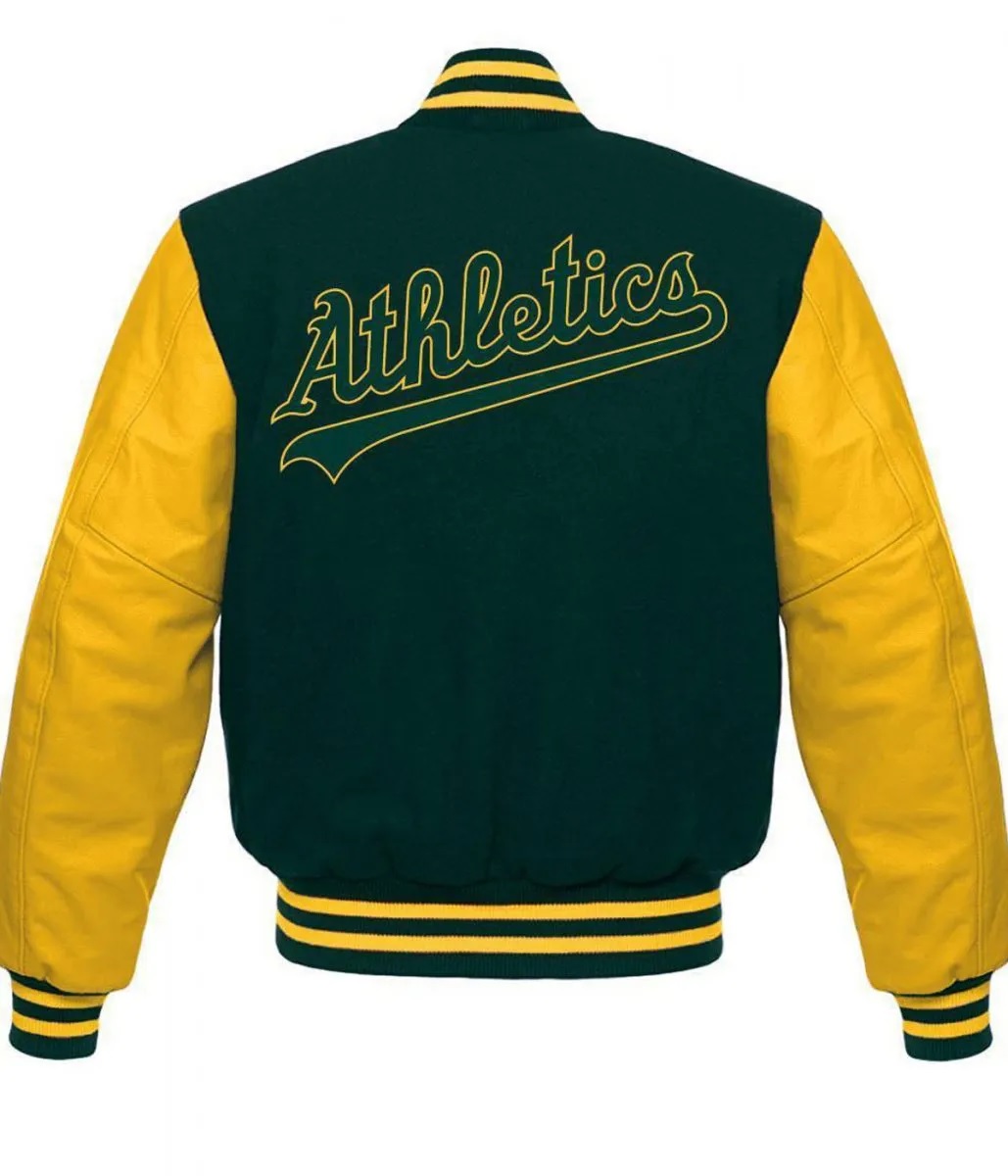 Oakland Athletics MLB Yellow and Green Letterman Jacket
