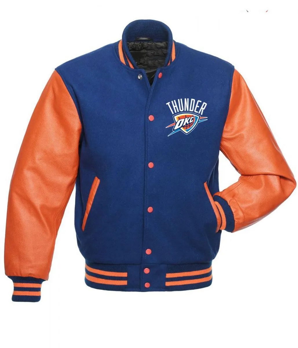 Oklahoma City Thunder Letterman Orange and Blue Jacket