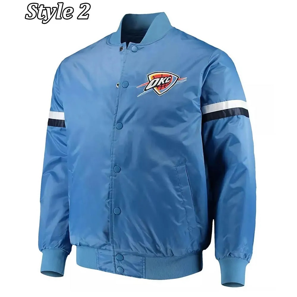 Oklahoma City Thunder Pick Varsity Satin Blue Jacket