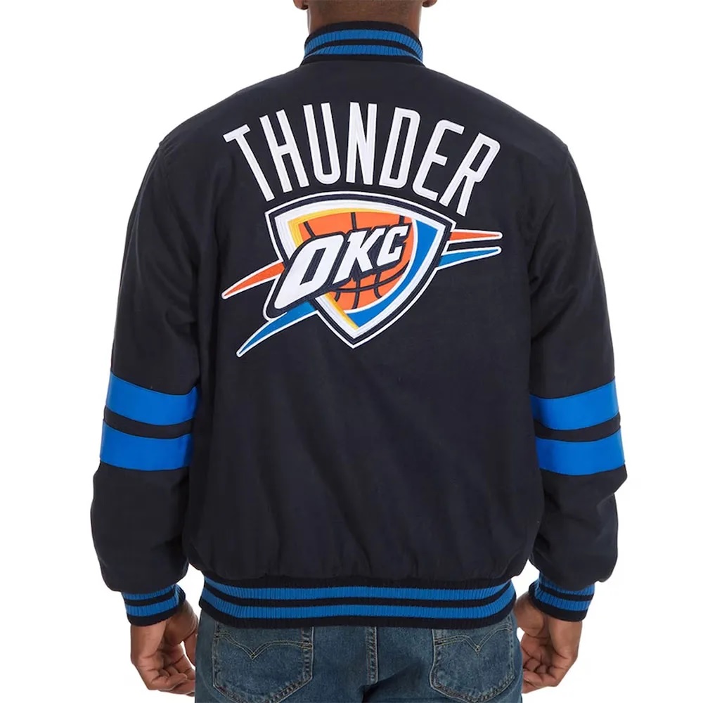 Oklahoma City Thunder Striped Varsity Navy Wool Jacket