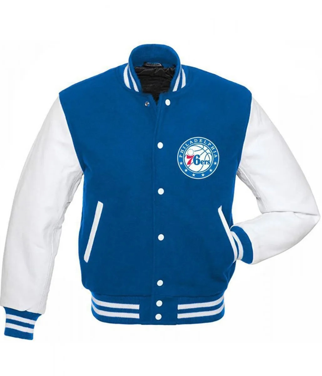 Philadelphia 76ers Letterman Blue and White Jacket