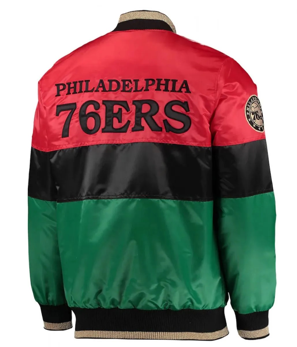 Philadelphia 76ers Red/Black/Green Satin Full-Zip Jacket