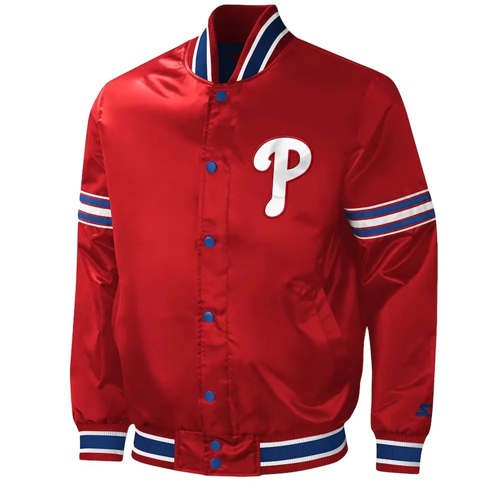 Philadelphia Phillies Midfield Red Varsity Satin Jacket