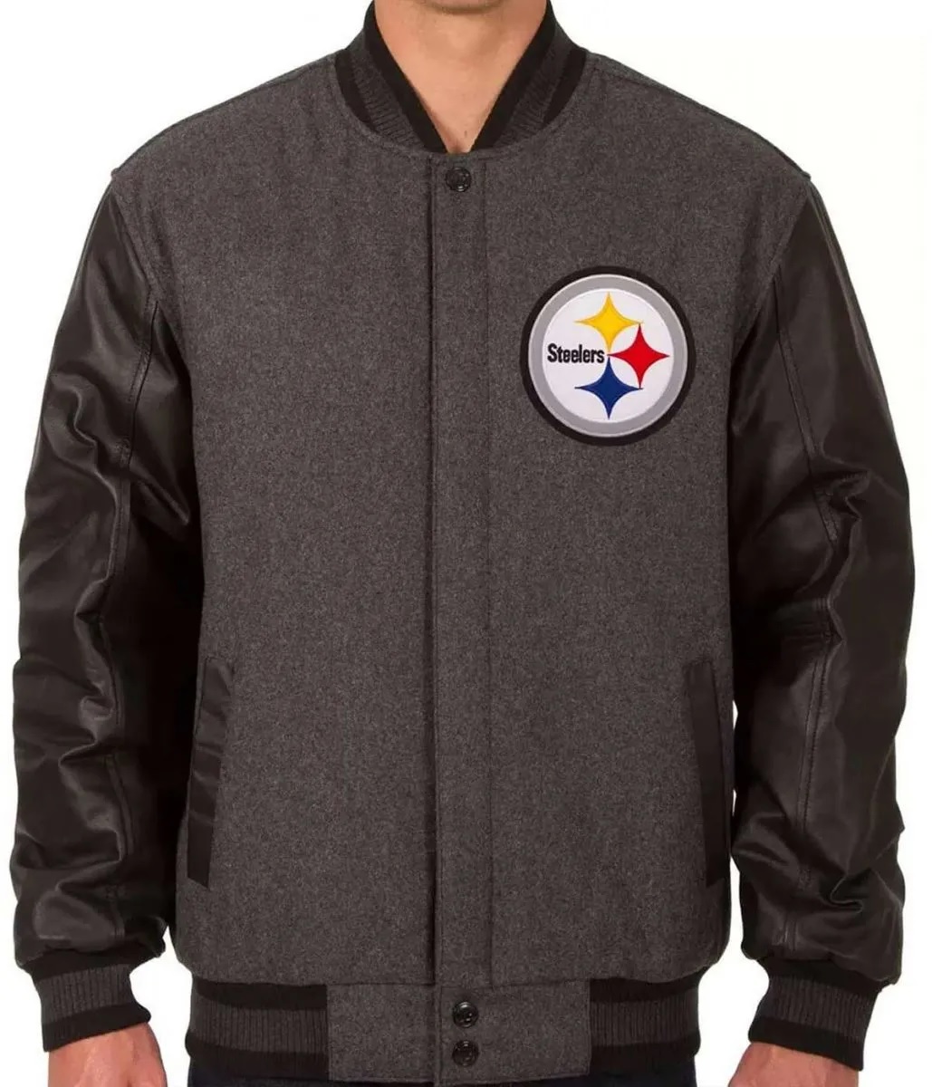 Pittsburgh Steelers Black and Gray Varsity Jacket