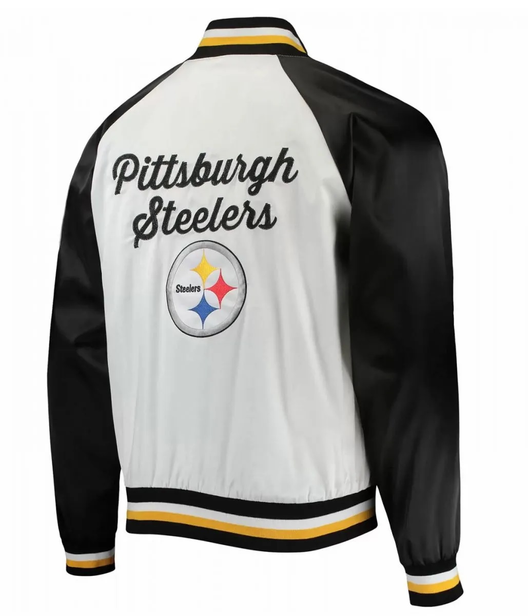Pittsburgh Steelers NFL Satin White and Black Jacket