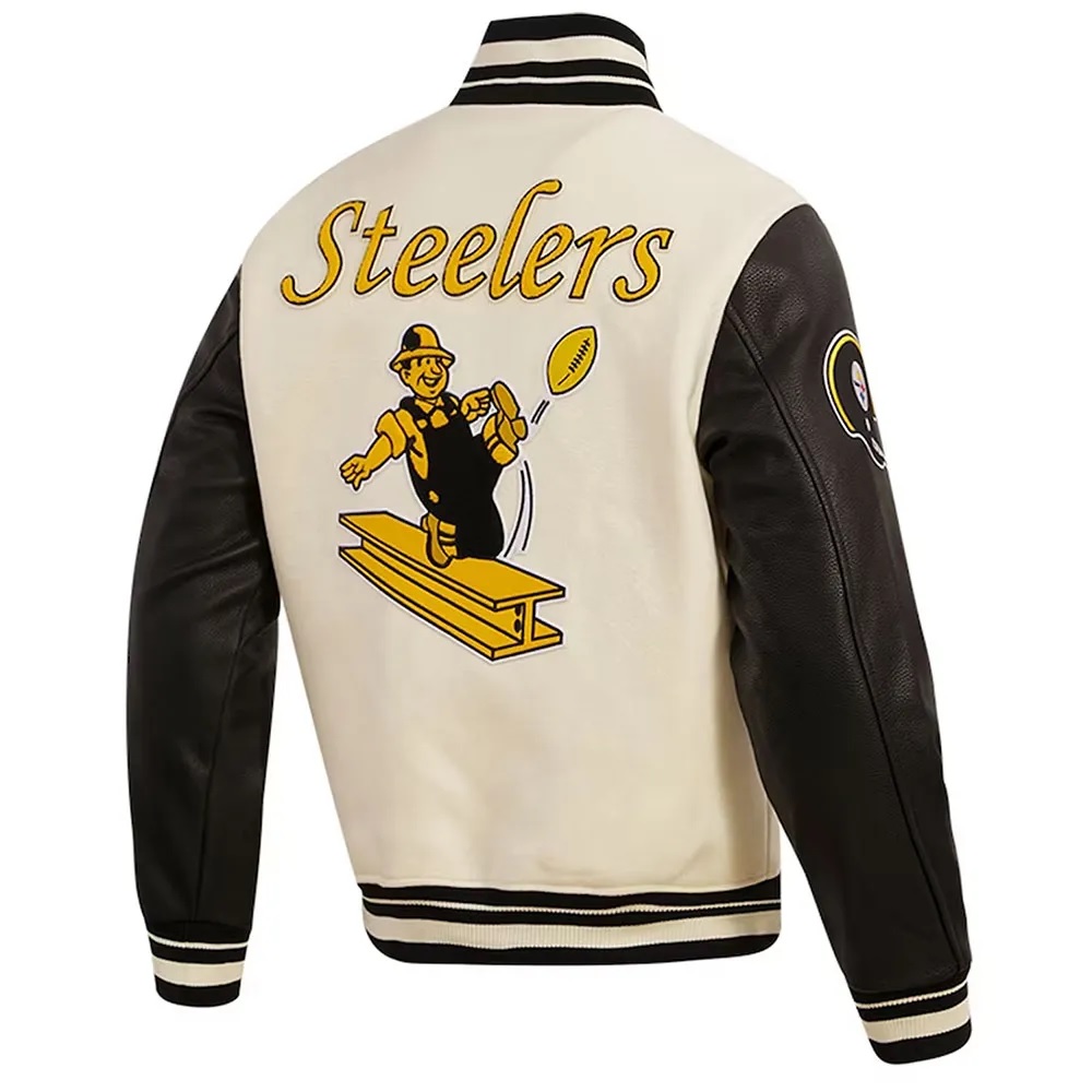 Pittsburgh Steelers Retro Classic Varsity Cream and Black Jacket