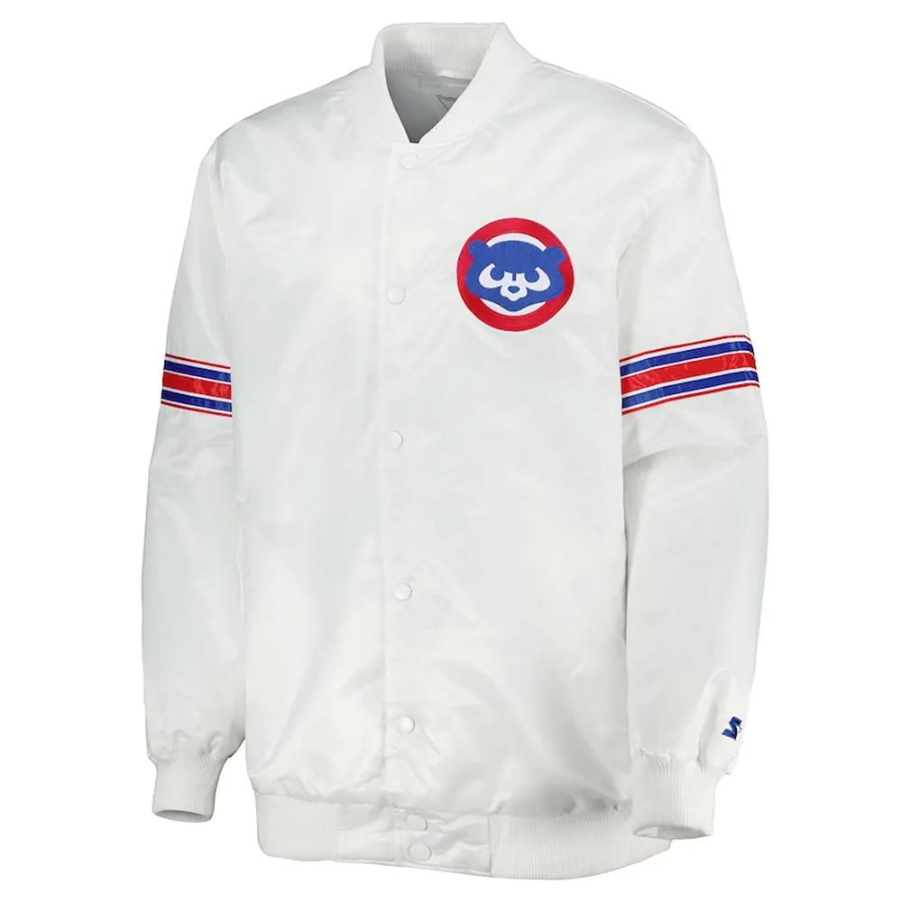 Power Forward Chicago Cubs Varsity White Satin Jacket