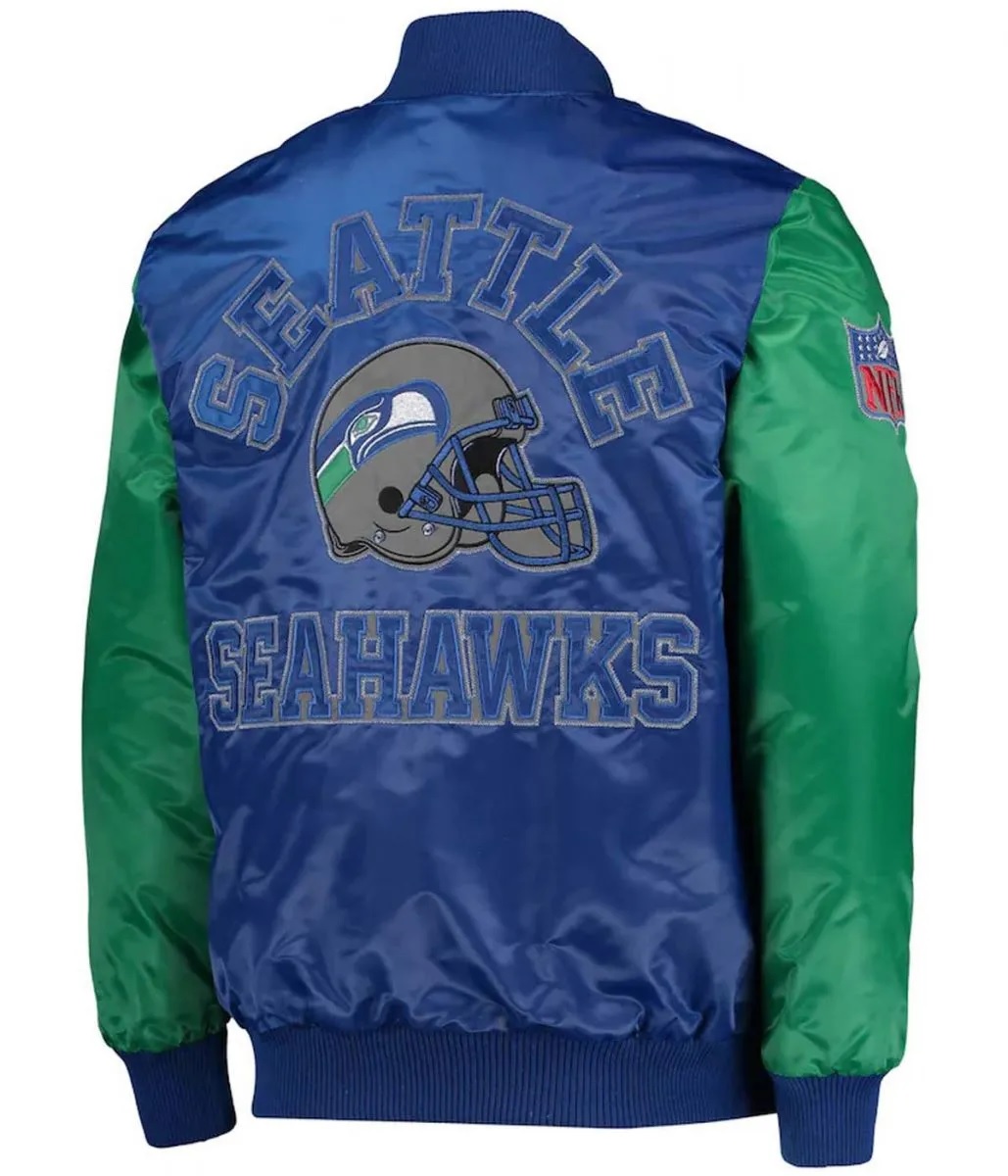 Seattle Seahawks Throwback Blue and Green Varsity Satin Jacket