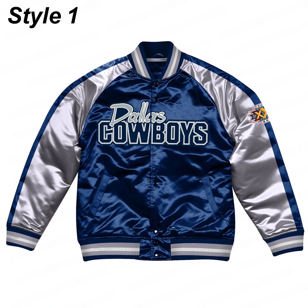 Silver Dallas Cowboys Varsity Satin Jacket
