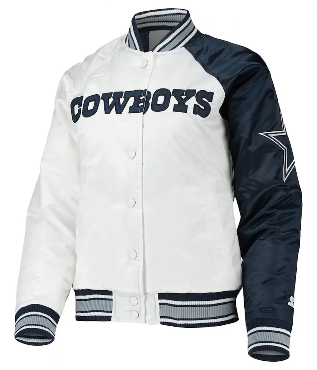 Starter Dallas Cowboys Endzone White and Blue Satin Jacket