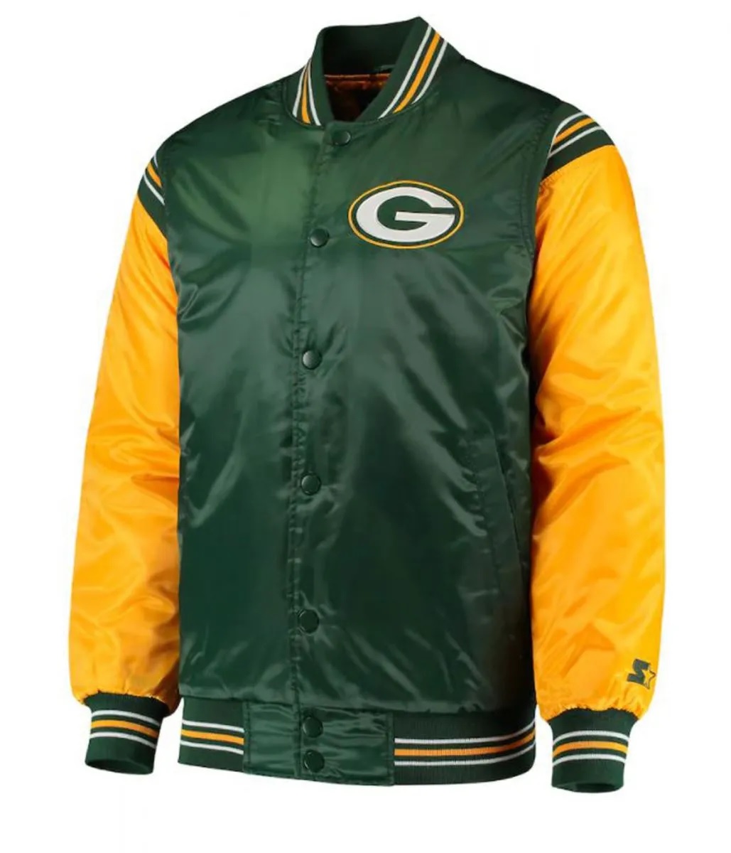 Starter Green Bay Packers Yellow and Green Satin Jacket