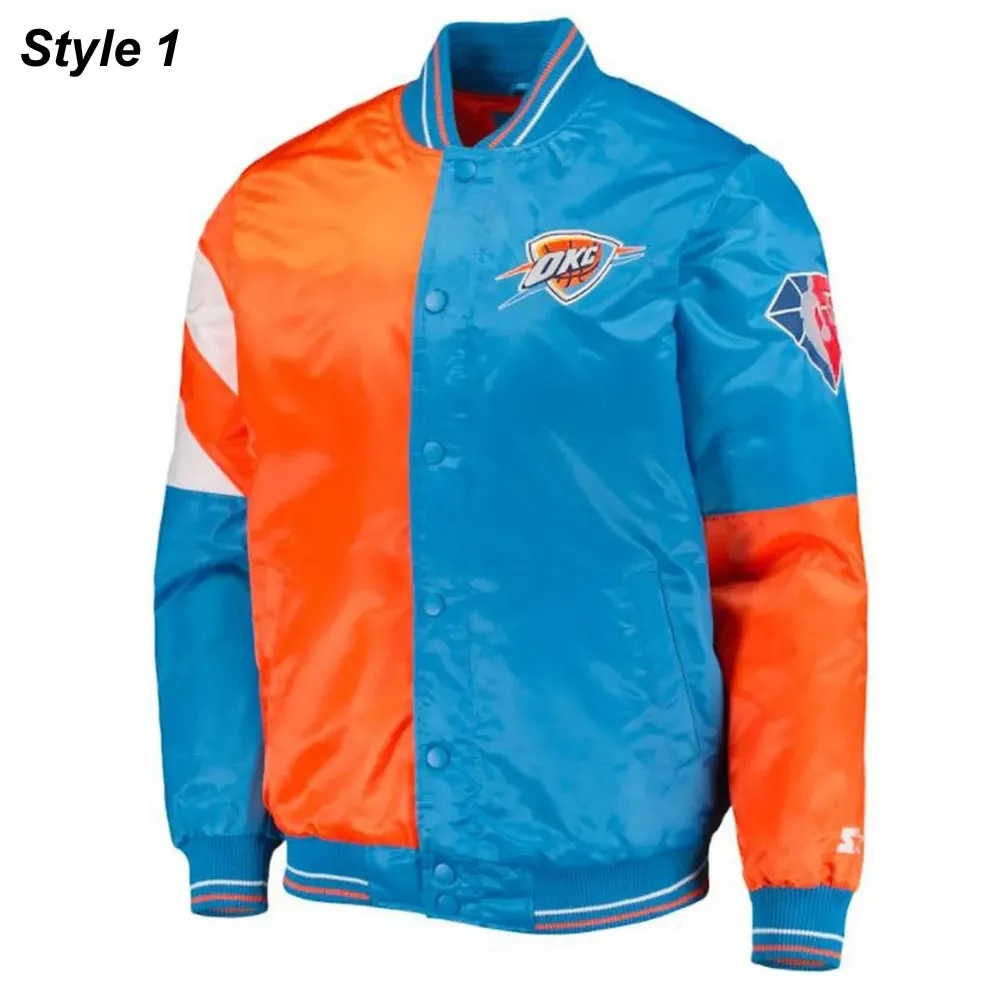 Starter Oklahoma City Thunder Varsity Orange and Blue Jacket