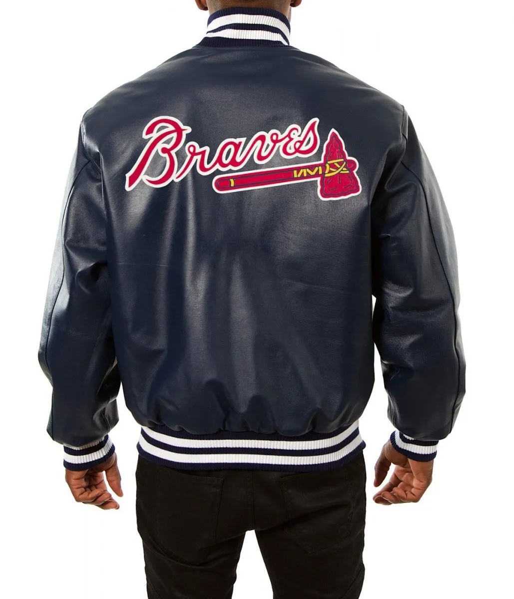 Varsity Atlanta Braves Navy Blue Leather Jacket