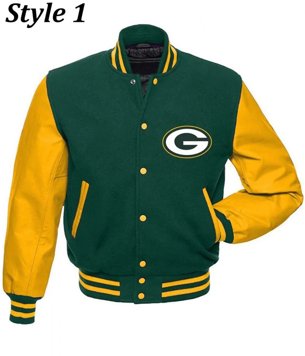 Varsity Green Bay Packers Green and Yellow Letterman Jacket