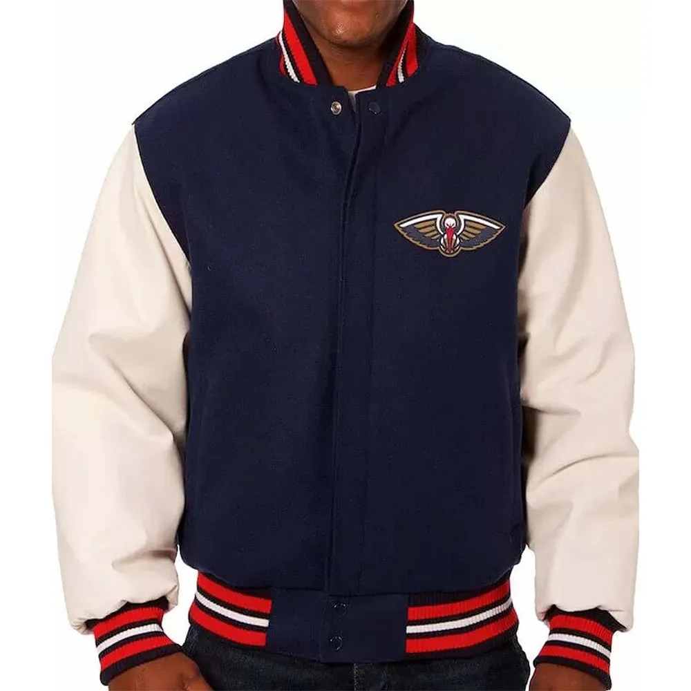 Varsity New Orleans Pelicans Blue and White Jacket