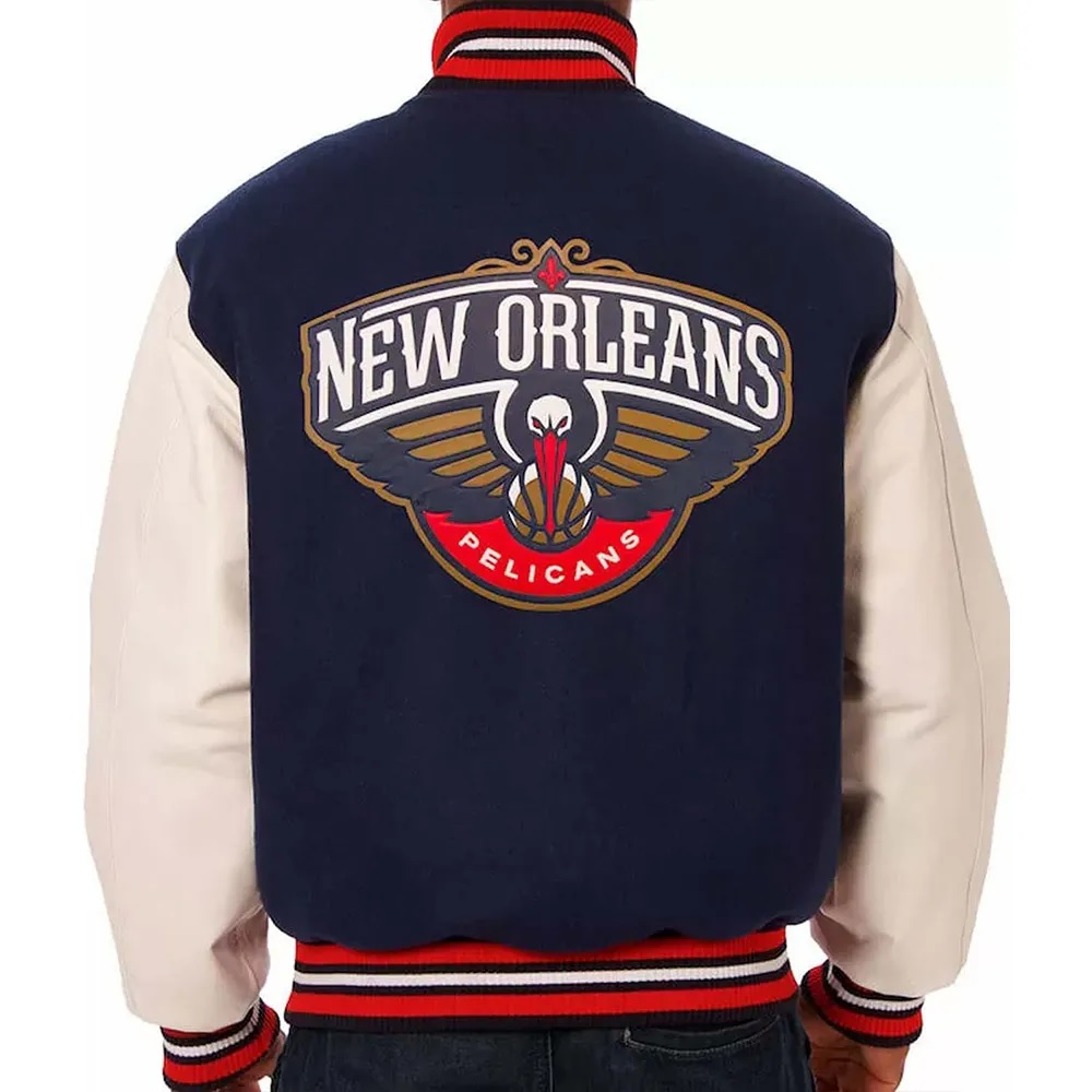 Varsity New Orleans Pelicans Blue and White Jacket