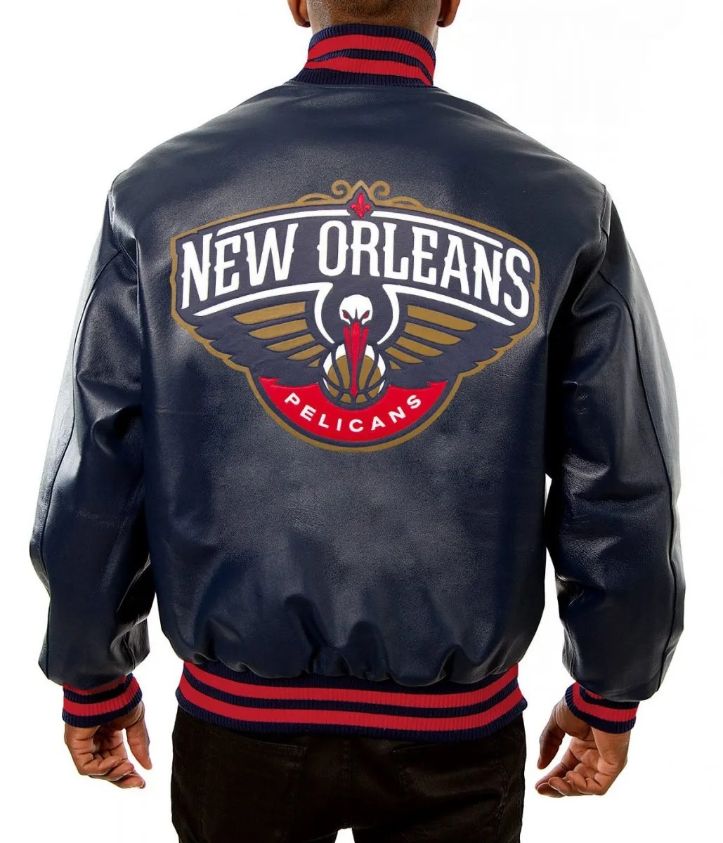 Varsity New Orleans Pelicans Navy Blue Leather Jacket