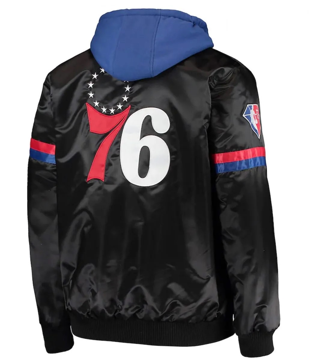 Varsity Philadelphia 76ers Black/Royal Full-Snap Hoodie Jacket
