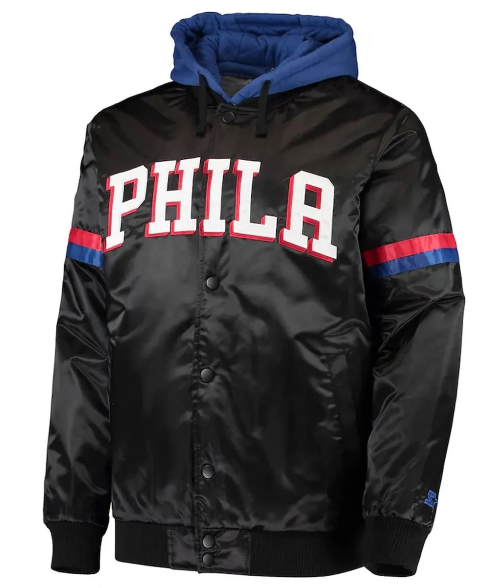 Varsity Philadelphia 76ers Black/Royal Full-Snap Hoodie Jacket