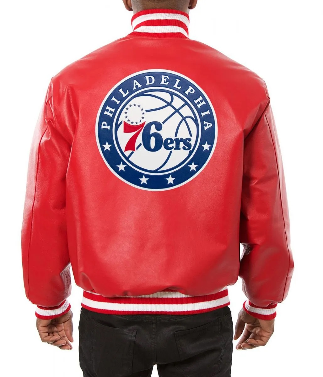 Varsity Philadelphia 76ers Red Leather Jacket