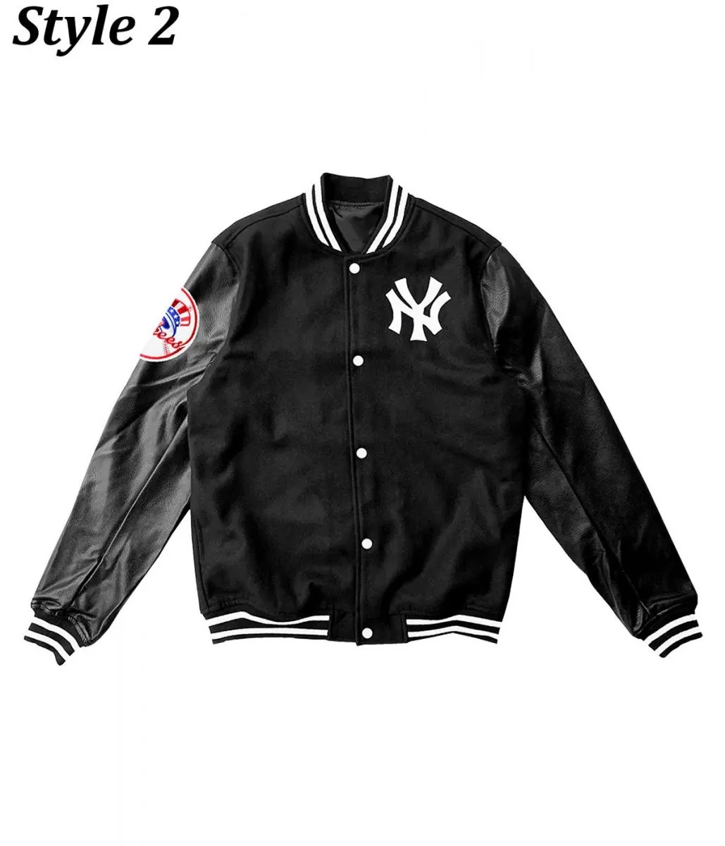NY Yankees Varsity Wool Leather Black Jacket