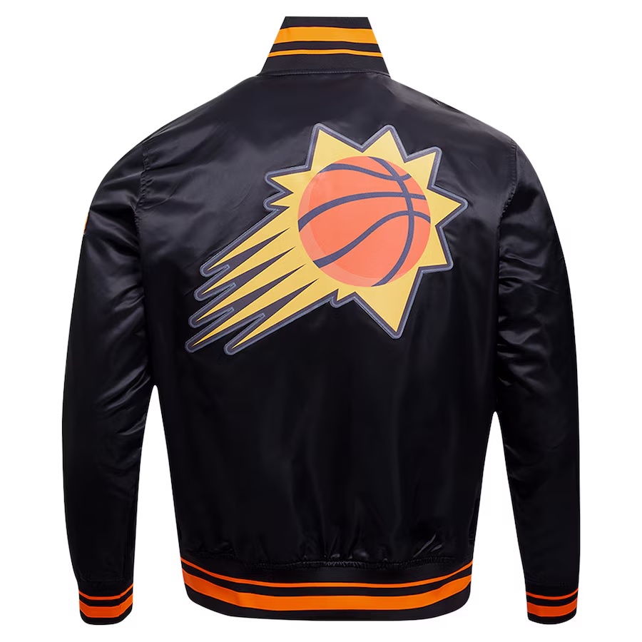 Phoenix Suns Script Tail Black Satin Varsity Jacket