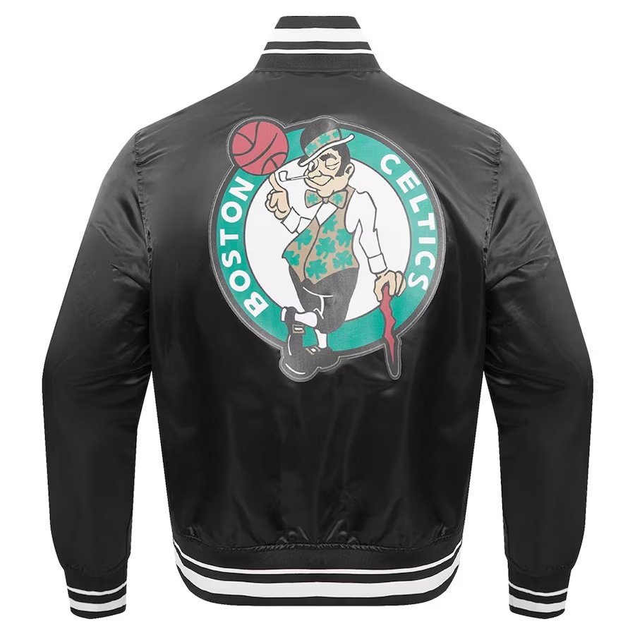 Boston Celtics Script Tail Full-Snap Satin Varsity Jacket