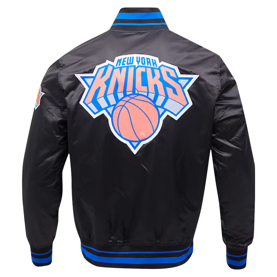 New York Knicks Script Tail Satin Varsity Jacket